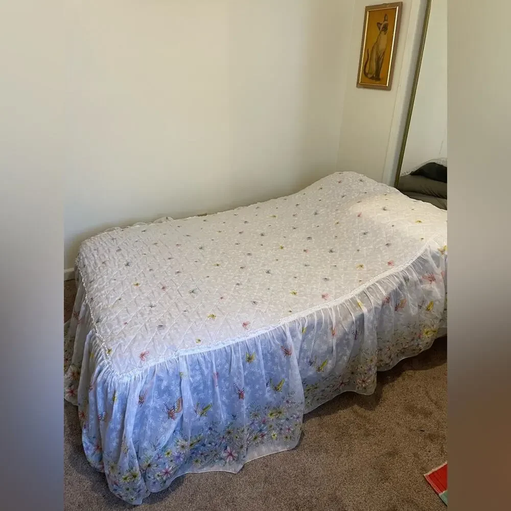 70s fairycore butterfly bedspread floral